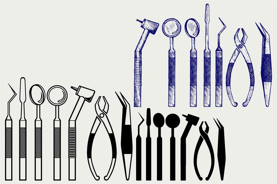 Simple and minimalistic collection of dental tools.