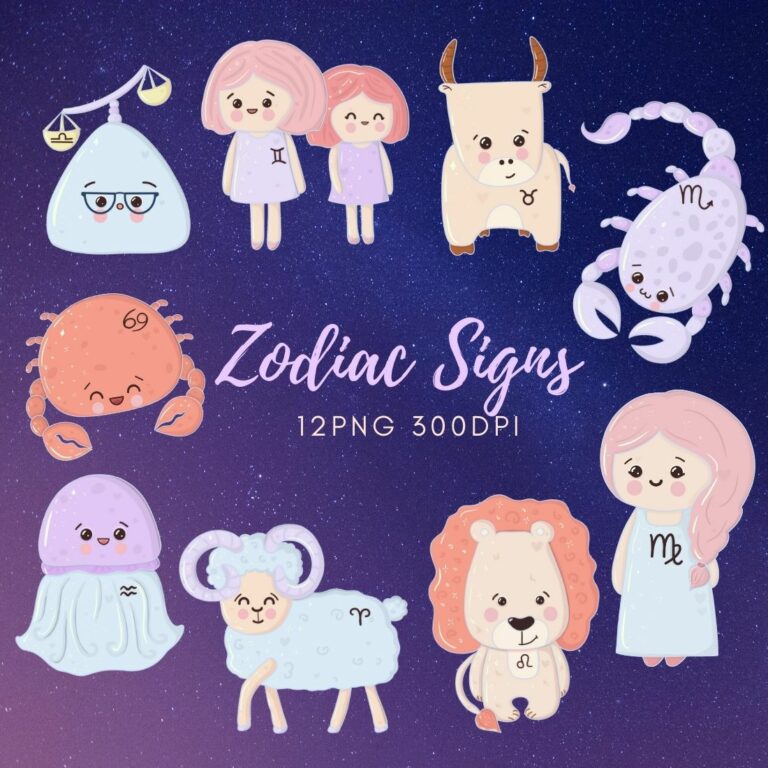 Zodiac Signs Clipart - 12 png - MasterBundles