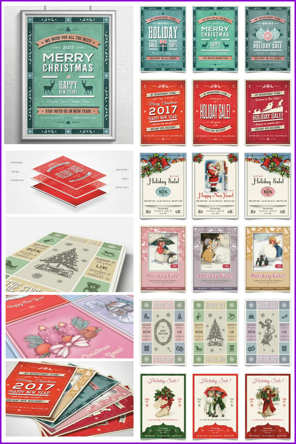 Collage with vintage Christmas greeting cards.