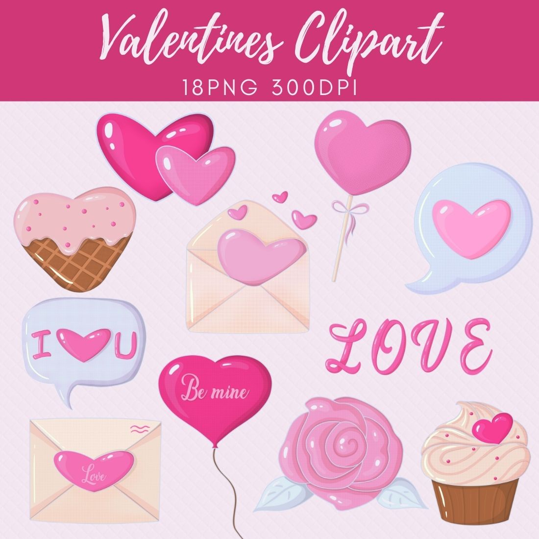 Valentines Clipart - 18 PNG cover.