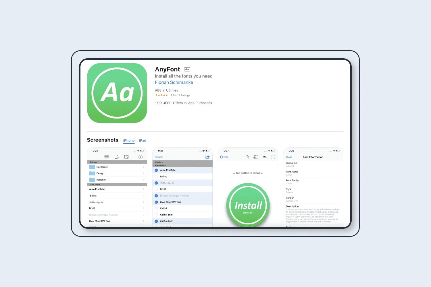 Step 1. To install a new font on our system, we first need to add it to the AnyFont app.