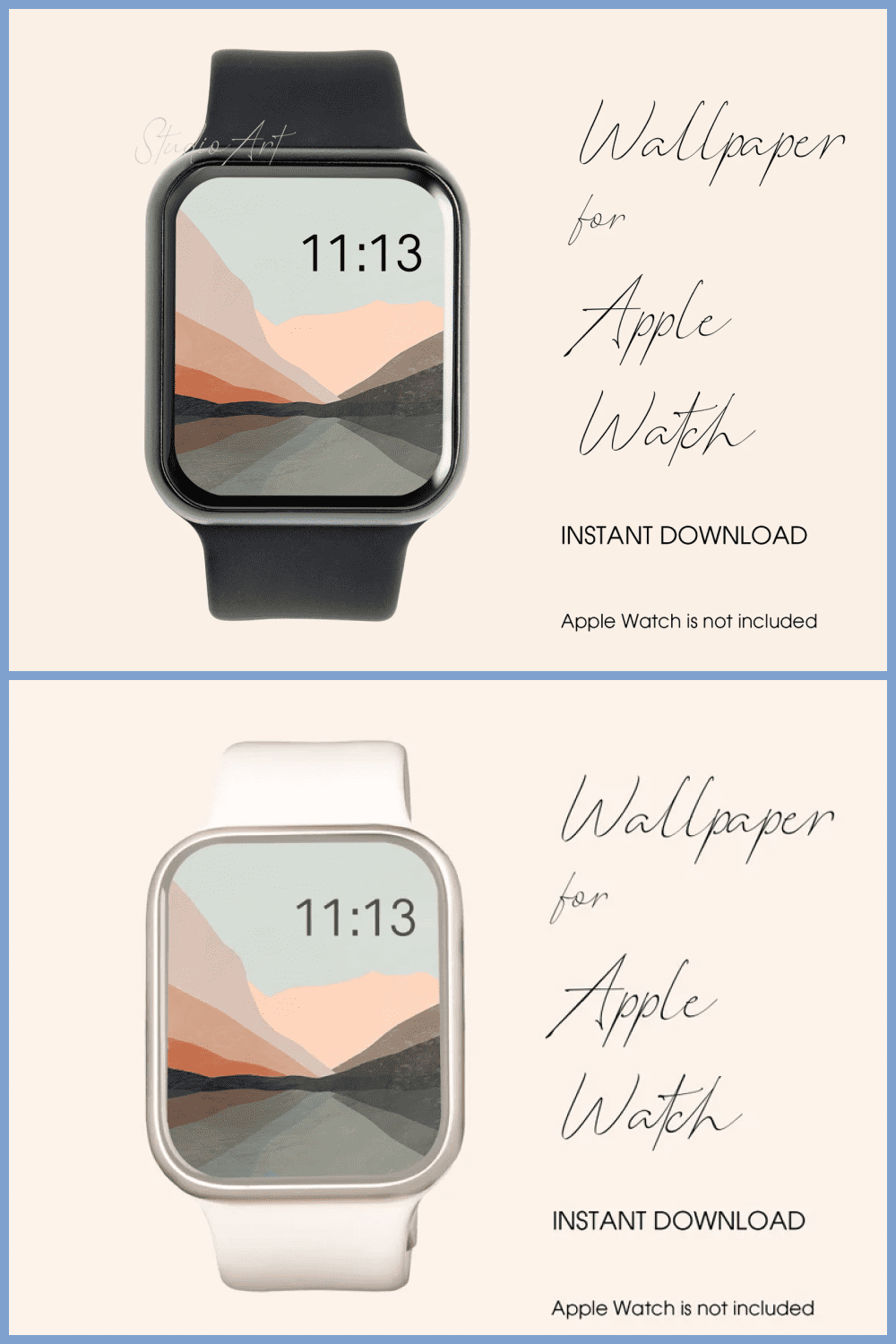 Apple watch with abstract mountains on the face.