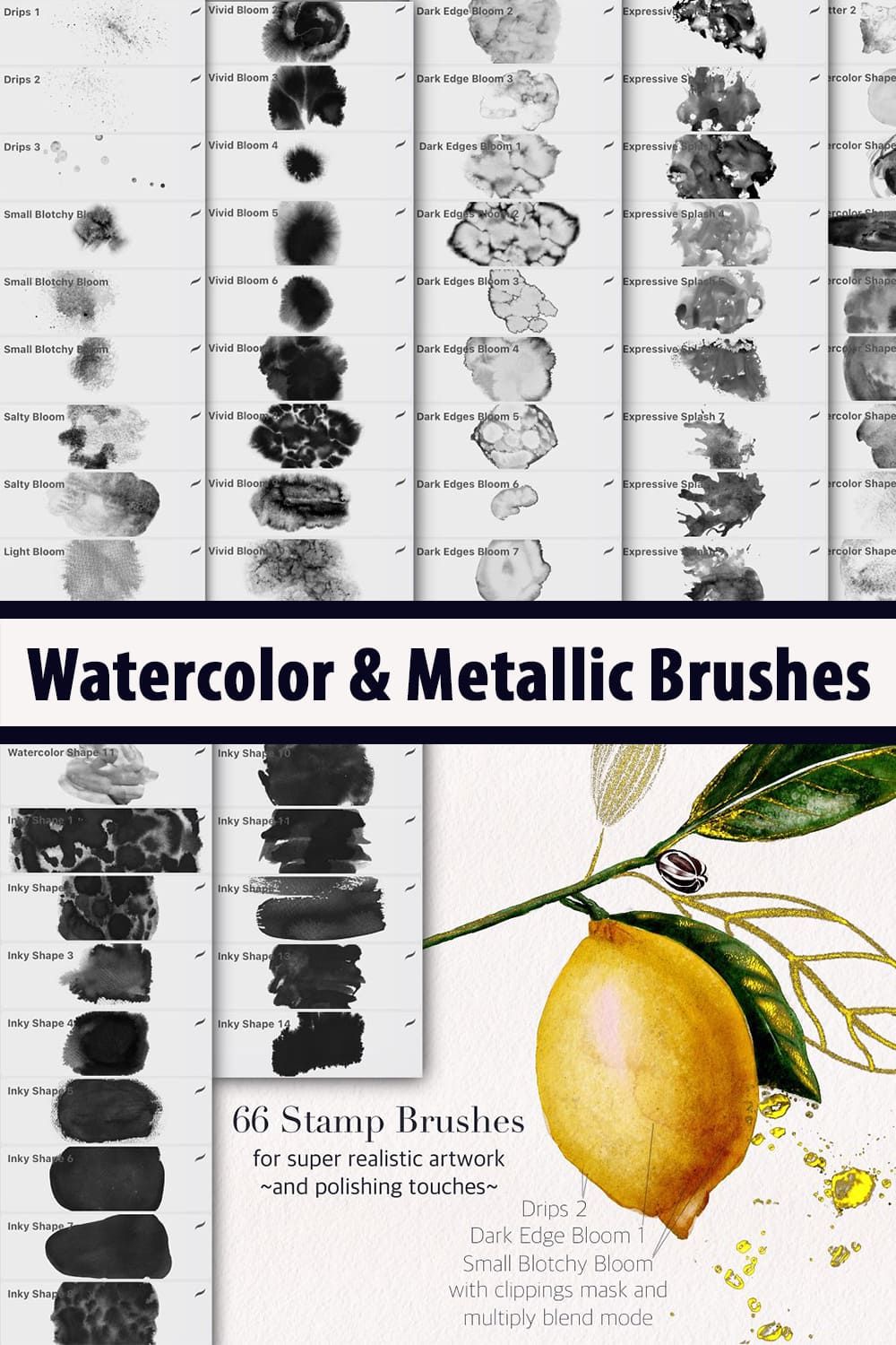 Watercolor & Metallic Brushes - Pinterest.