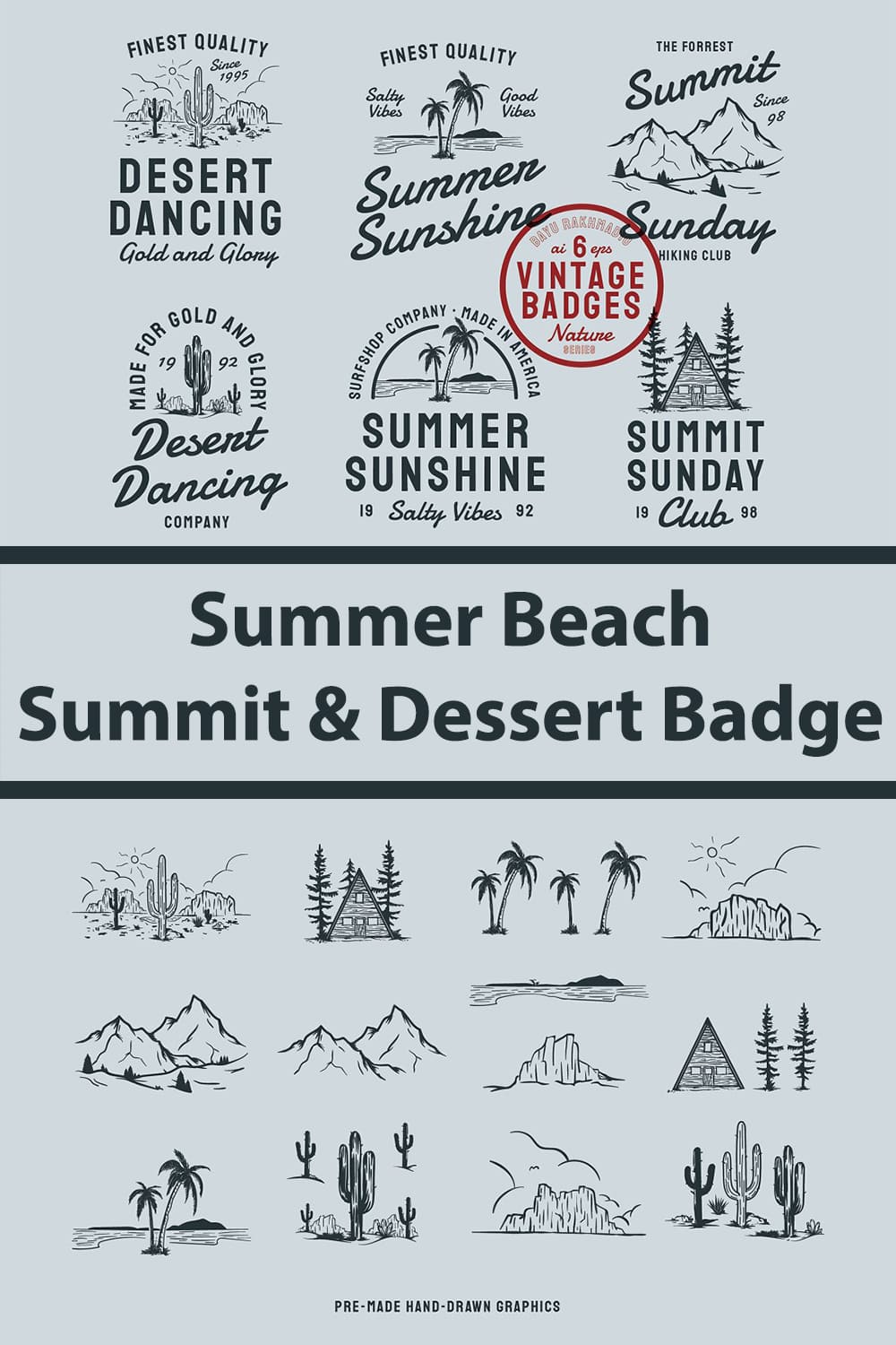 Summer sunshine in logos and badges.