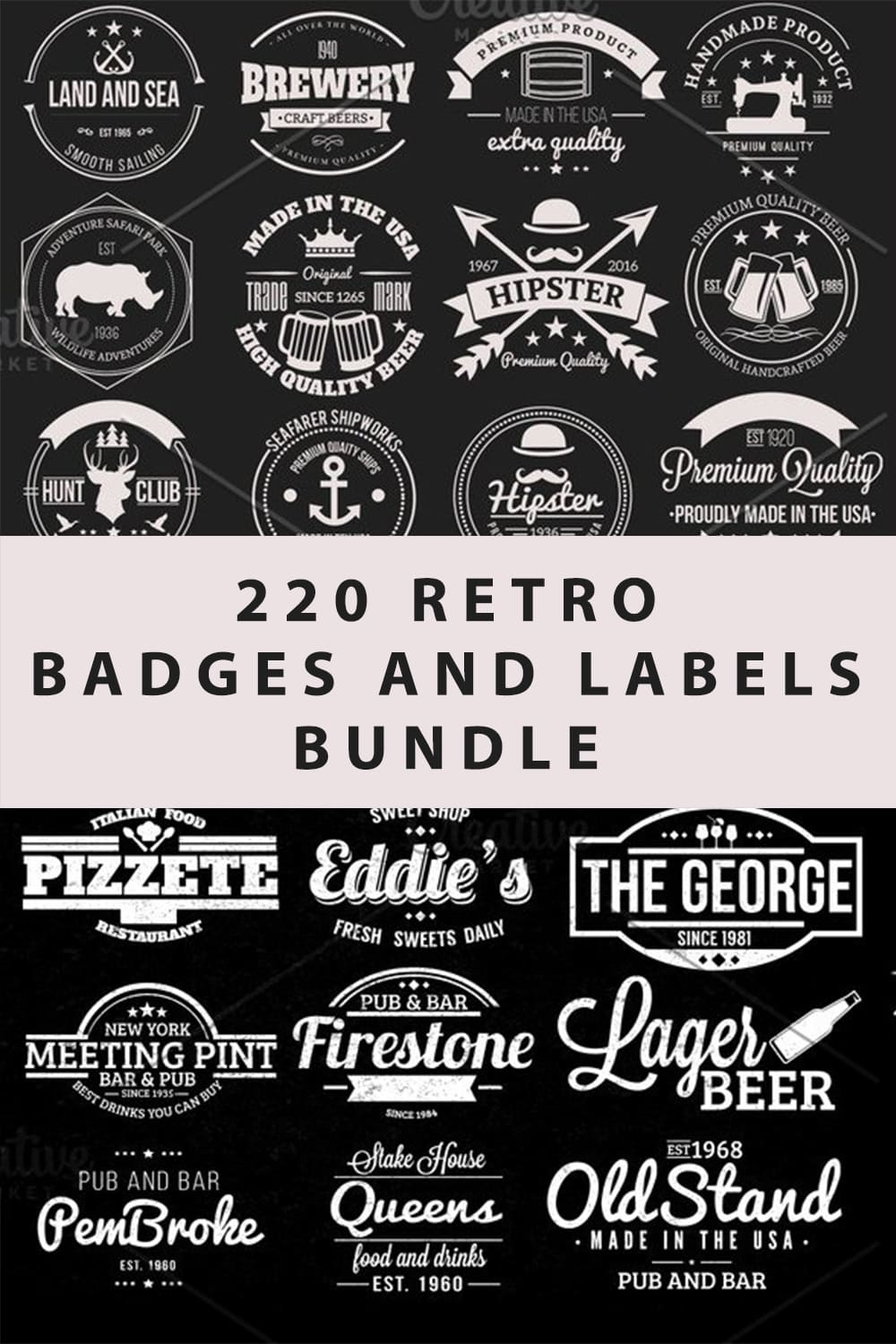 220 Retro Badges and Labels Bundle main cover.