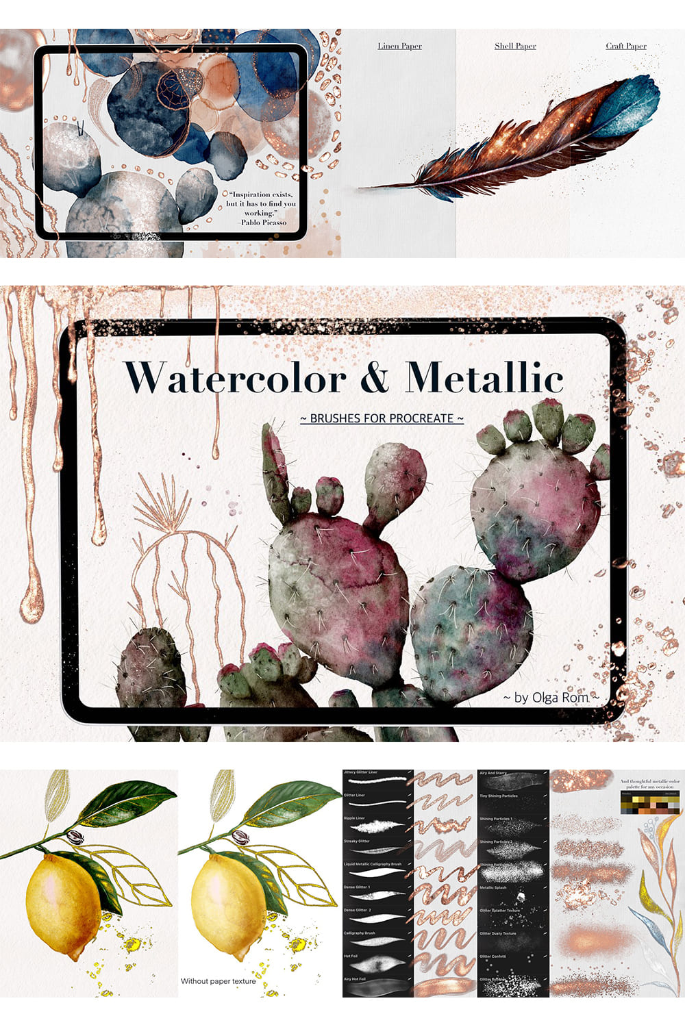 Watercolor and metallic collection for interesting modern project.