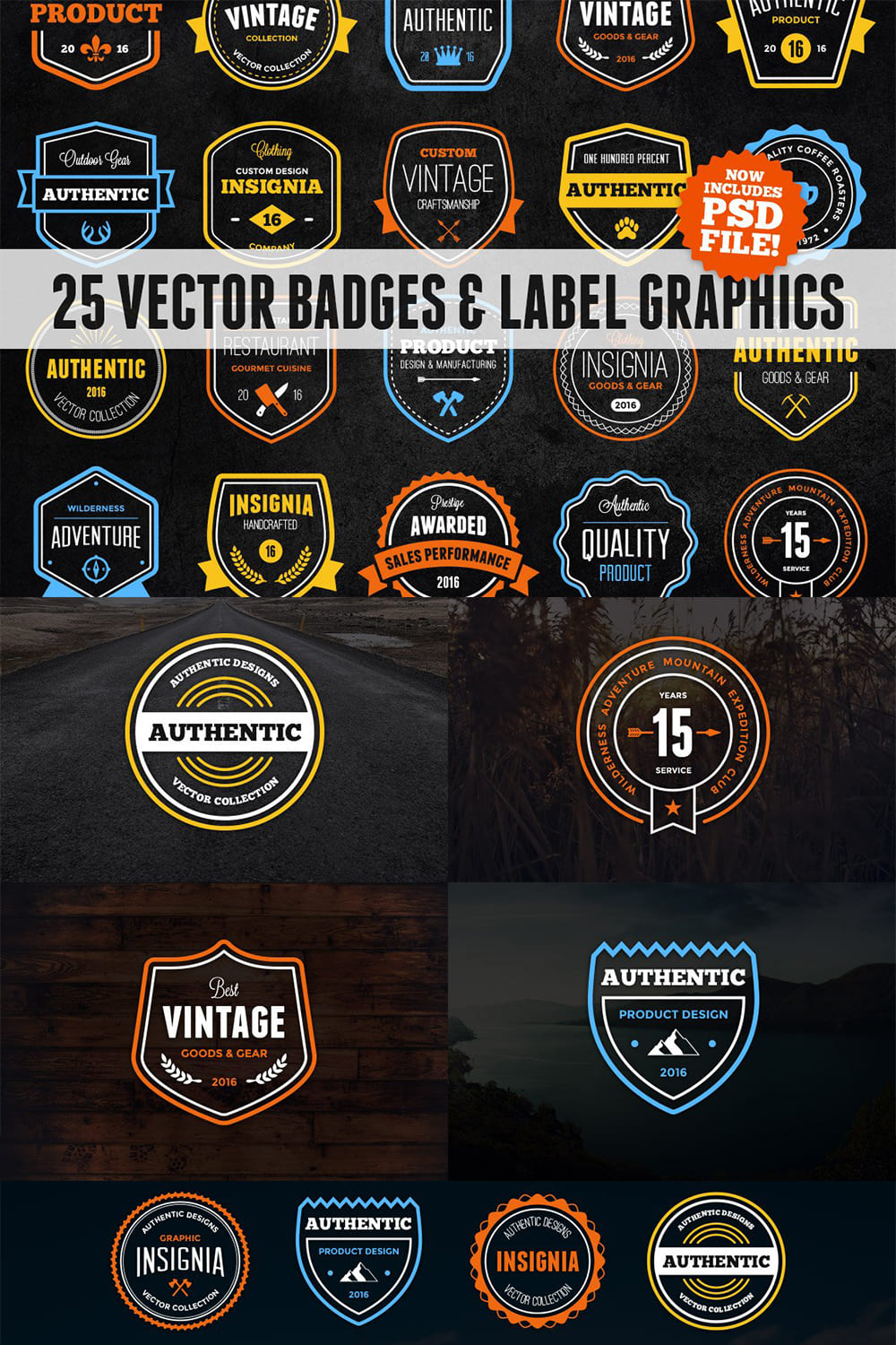 Big collection of contemporary badges in different colors.