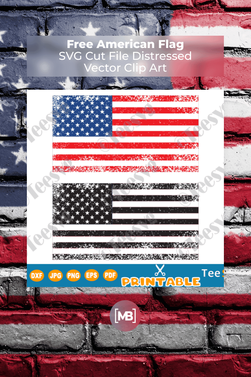 Free American Flag SVG Cut File Distressed Vector Clip Art.