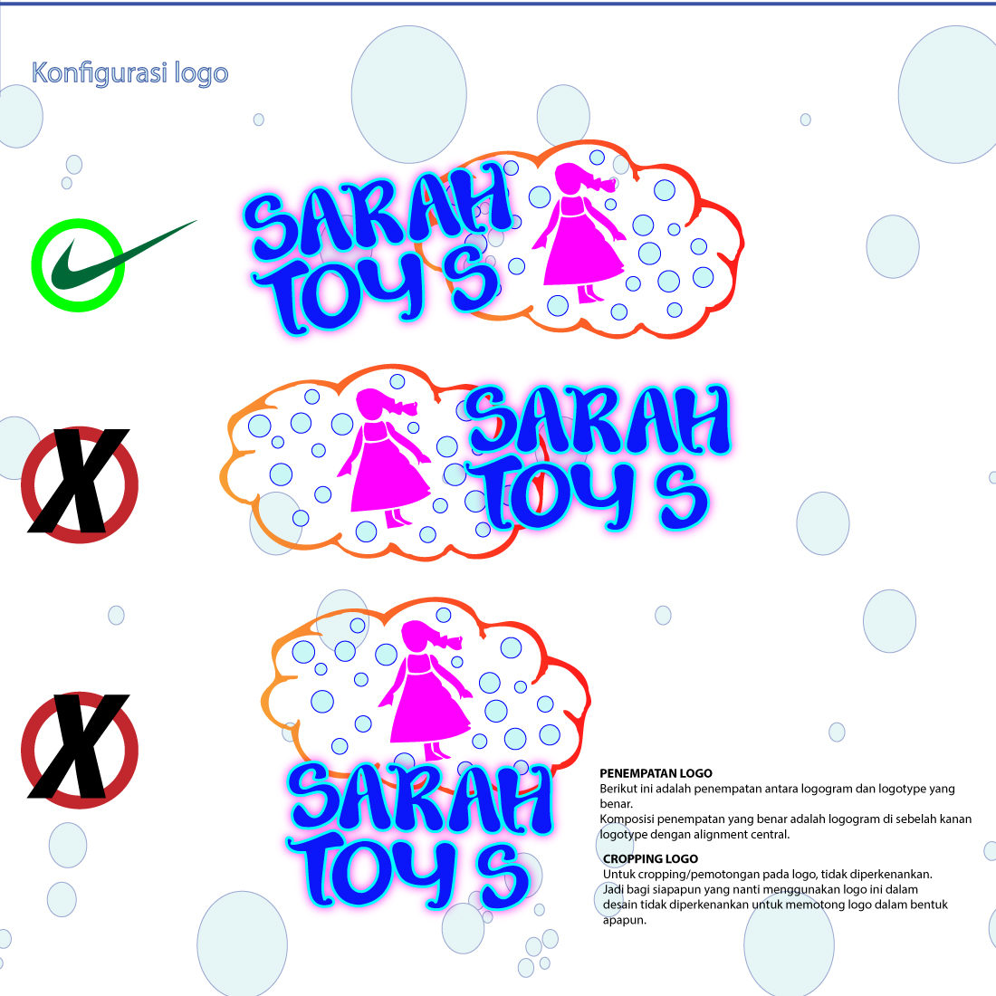 Graphic Standard Manual (Corporate Identity) for SARAH TOYS Company - logo details.