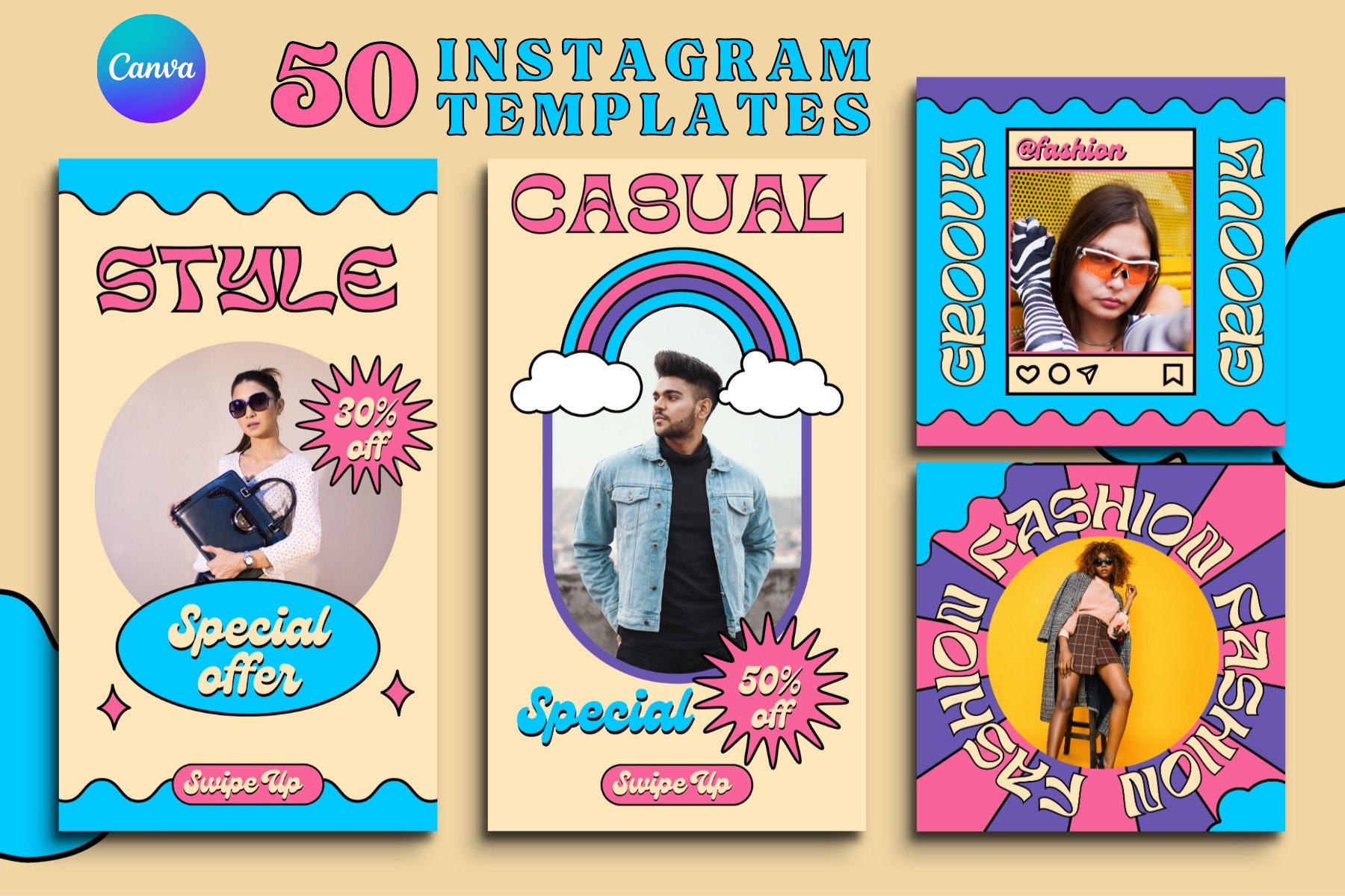 Bundle includes 50 Instagram templates.