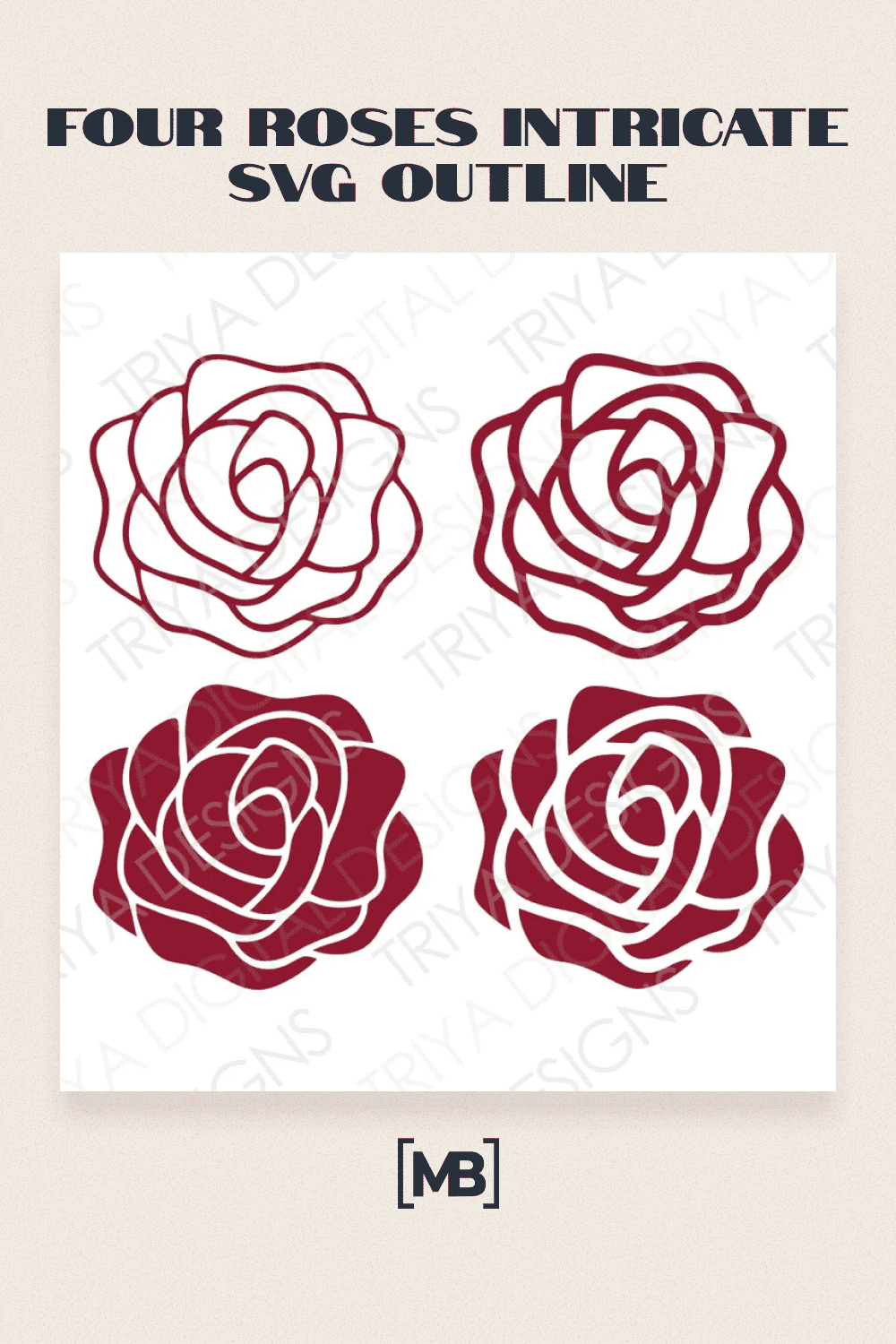 Four Roses Intricate SVG Outline.