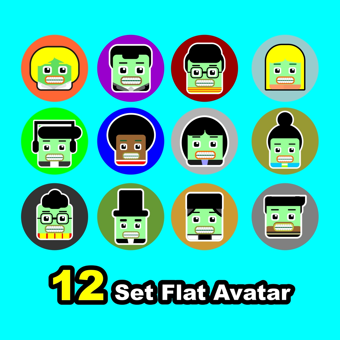 12 set cute flat avatar icon 2