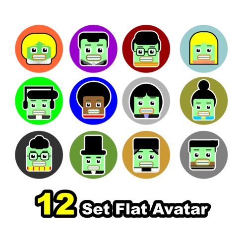 12 set cute flat avatar icon