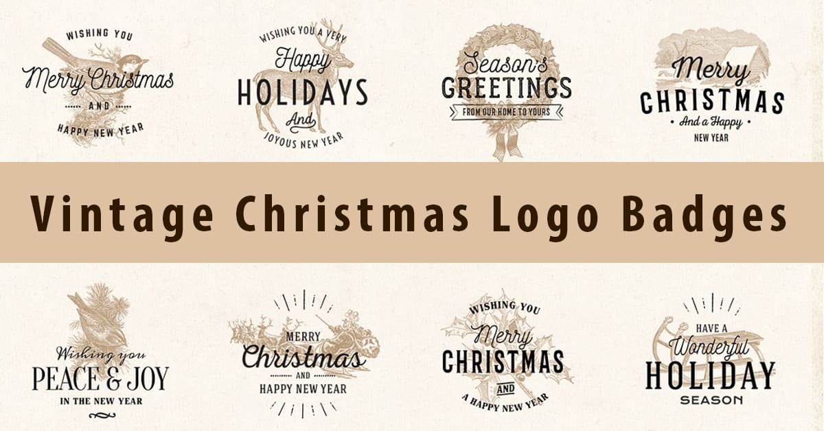 Christmas logo with thematic illustrations.