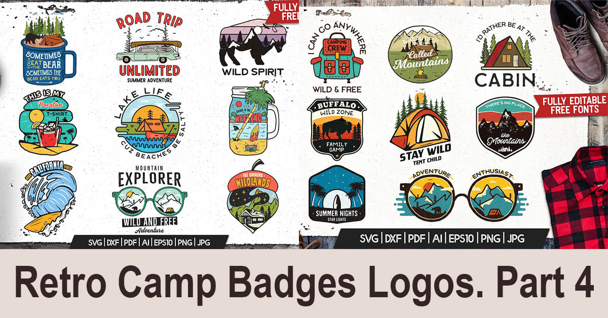Colorful collection of retro camp badges.