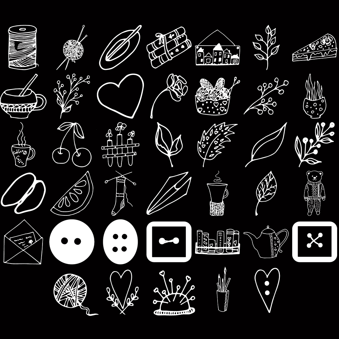 Knitting Clipart, Handicraft clipart, Black and White Doodles, Hand-Drawn Doodles.