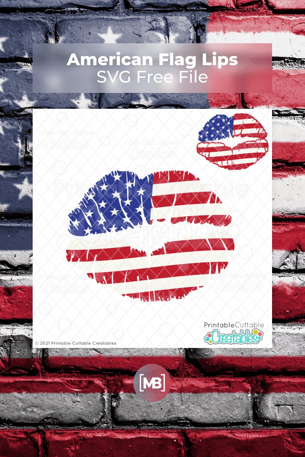 American Flag Lips SVG Free File.