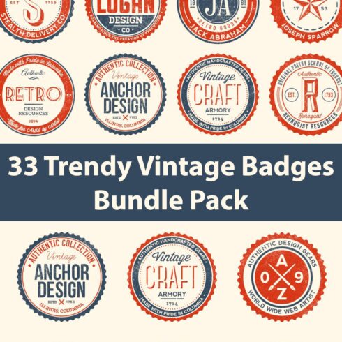 33 Trendy Vintage Badges Bundle Pack main cover.