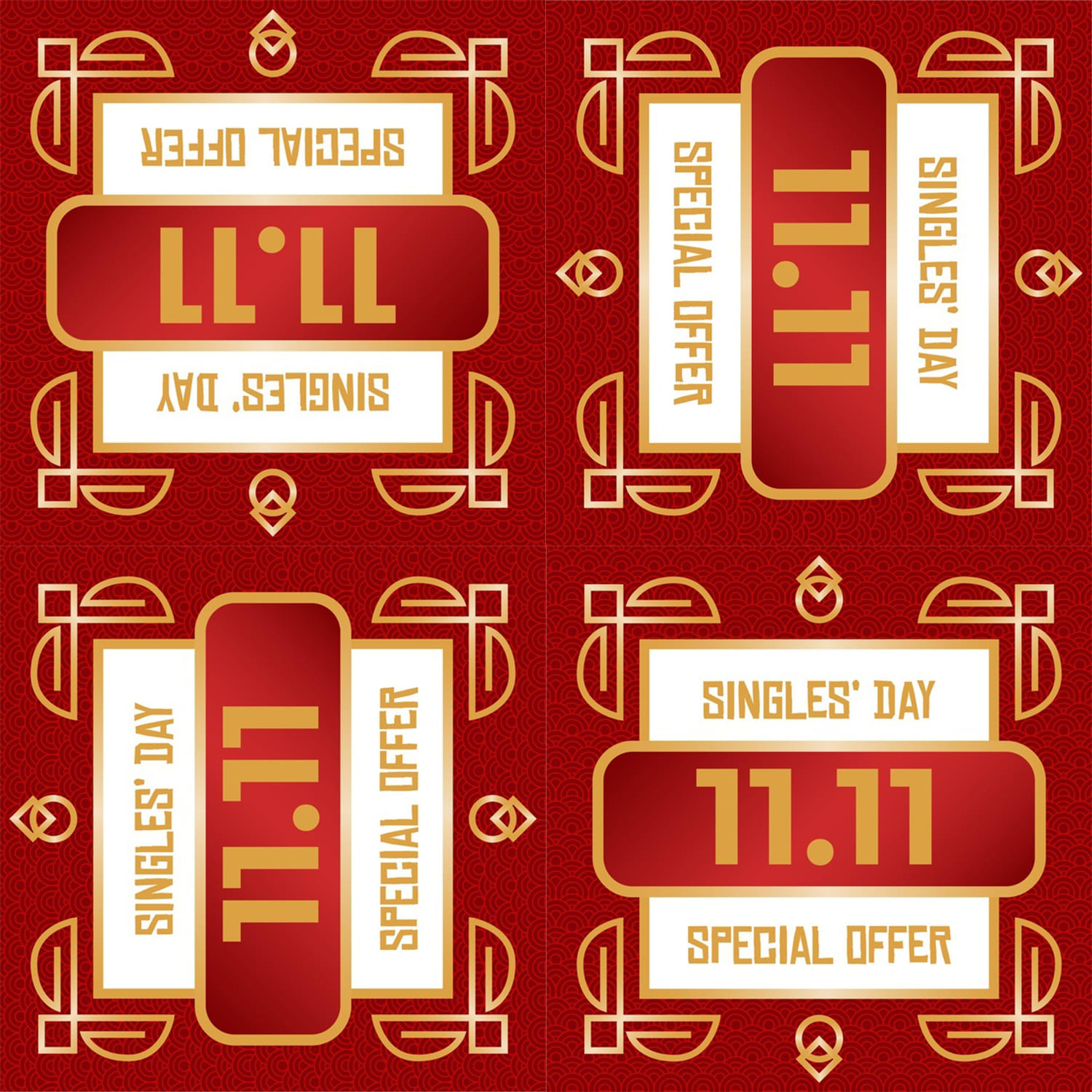 Red and Golden Singles' Day Free Vector cover image.