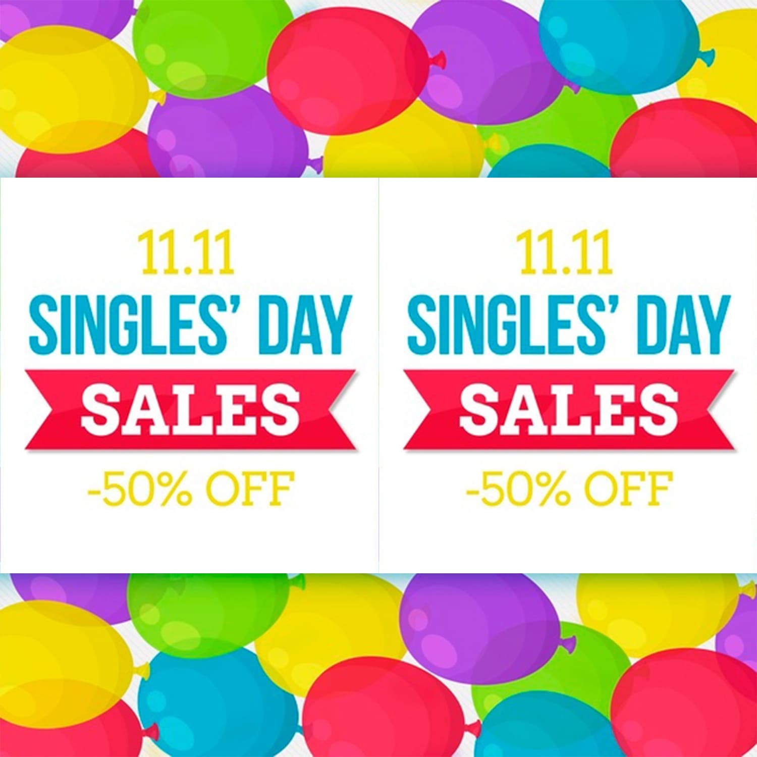 Free Colorful Balloons Singles' Day Banner cover image.