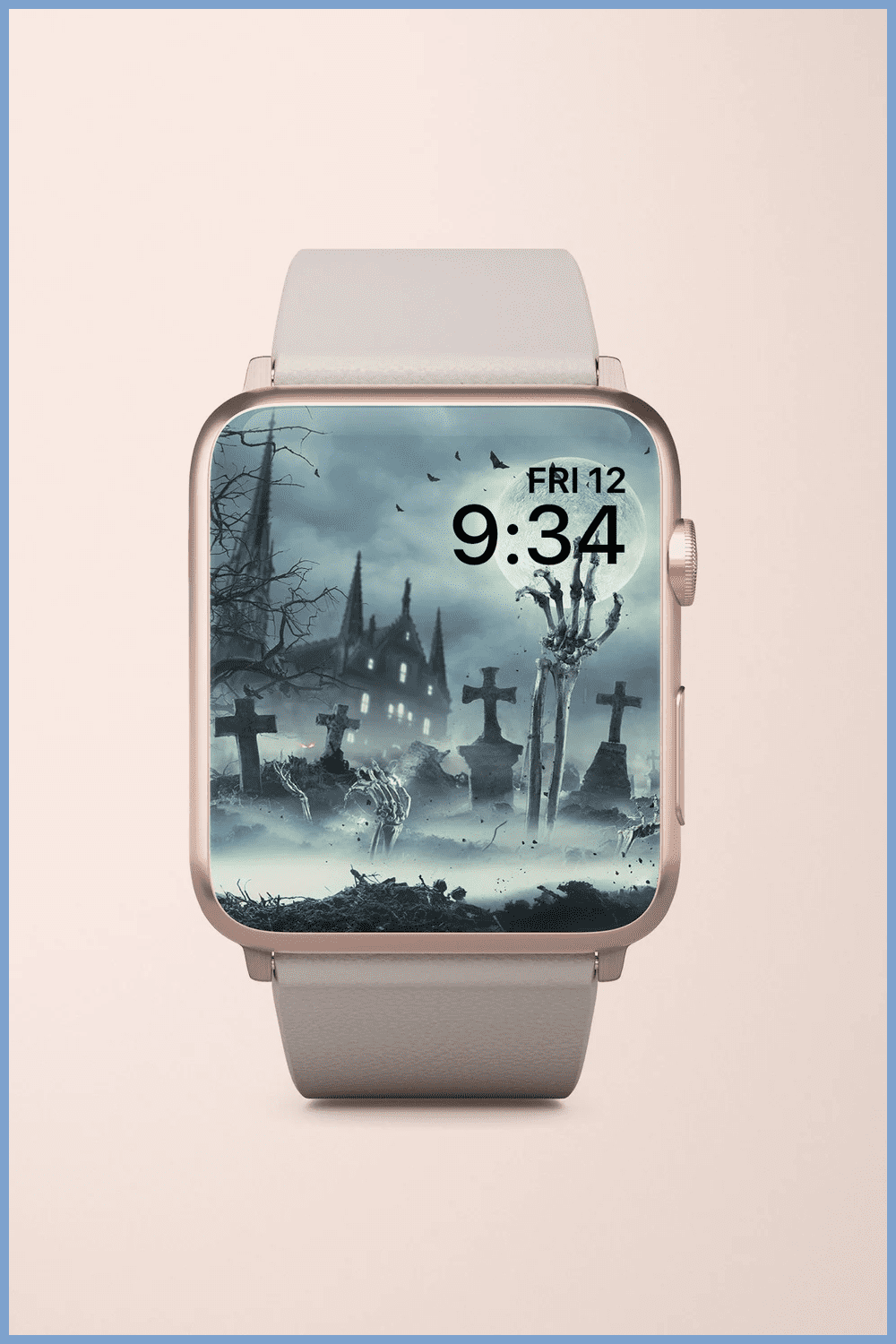 Apple watch with Halloween cemetry on face.
