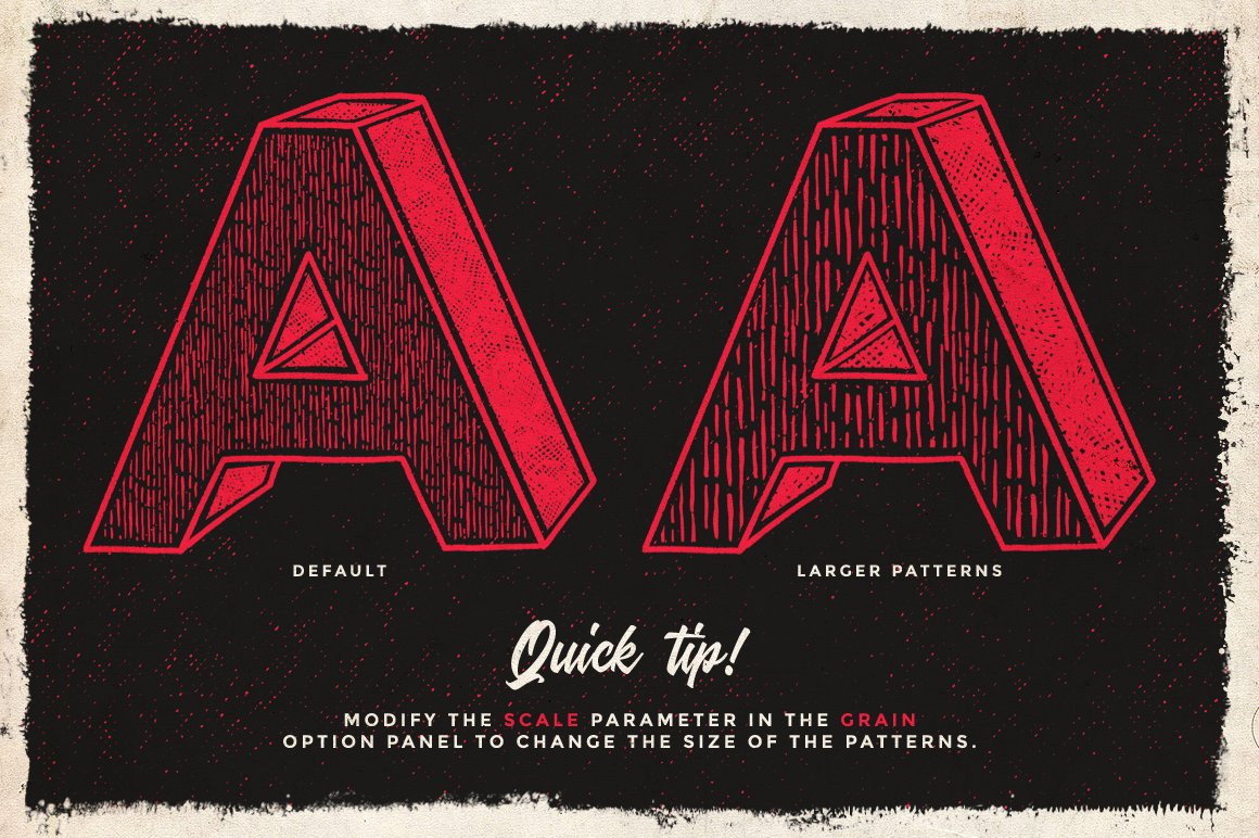 Creative font in red with black small stripes.