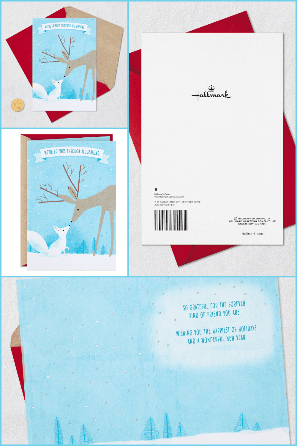 Cute Christmas card with deer and fox with motivate sign.