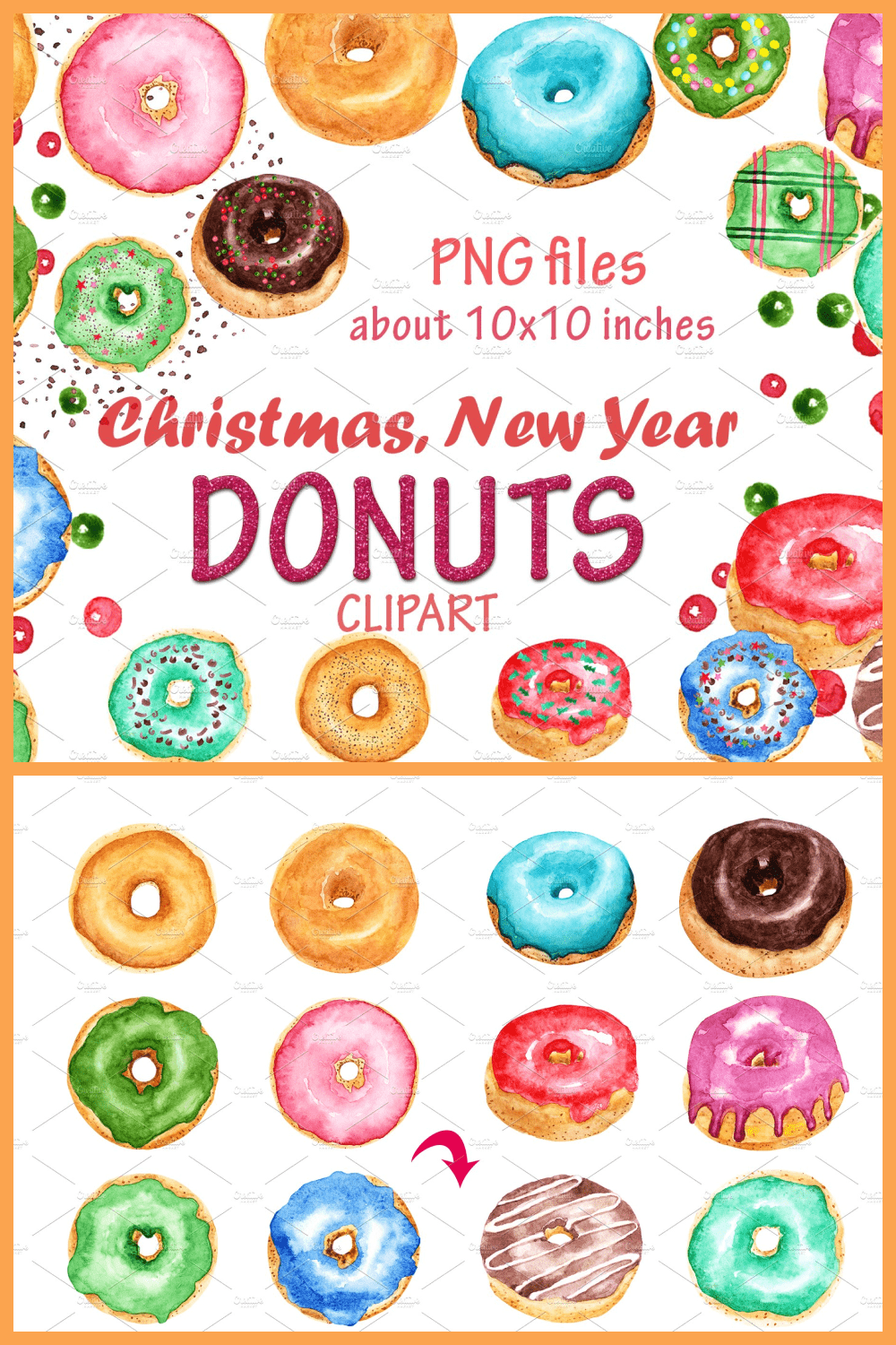 collage of multicolored donuts with the colorful lettering.