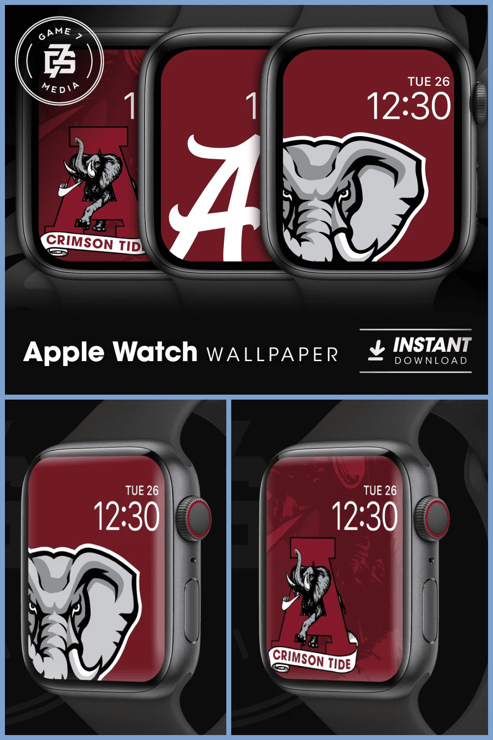 Apple watch with symbols of Alabama Crimson team.