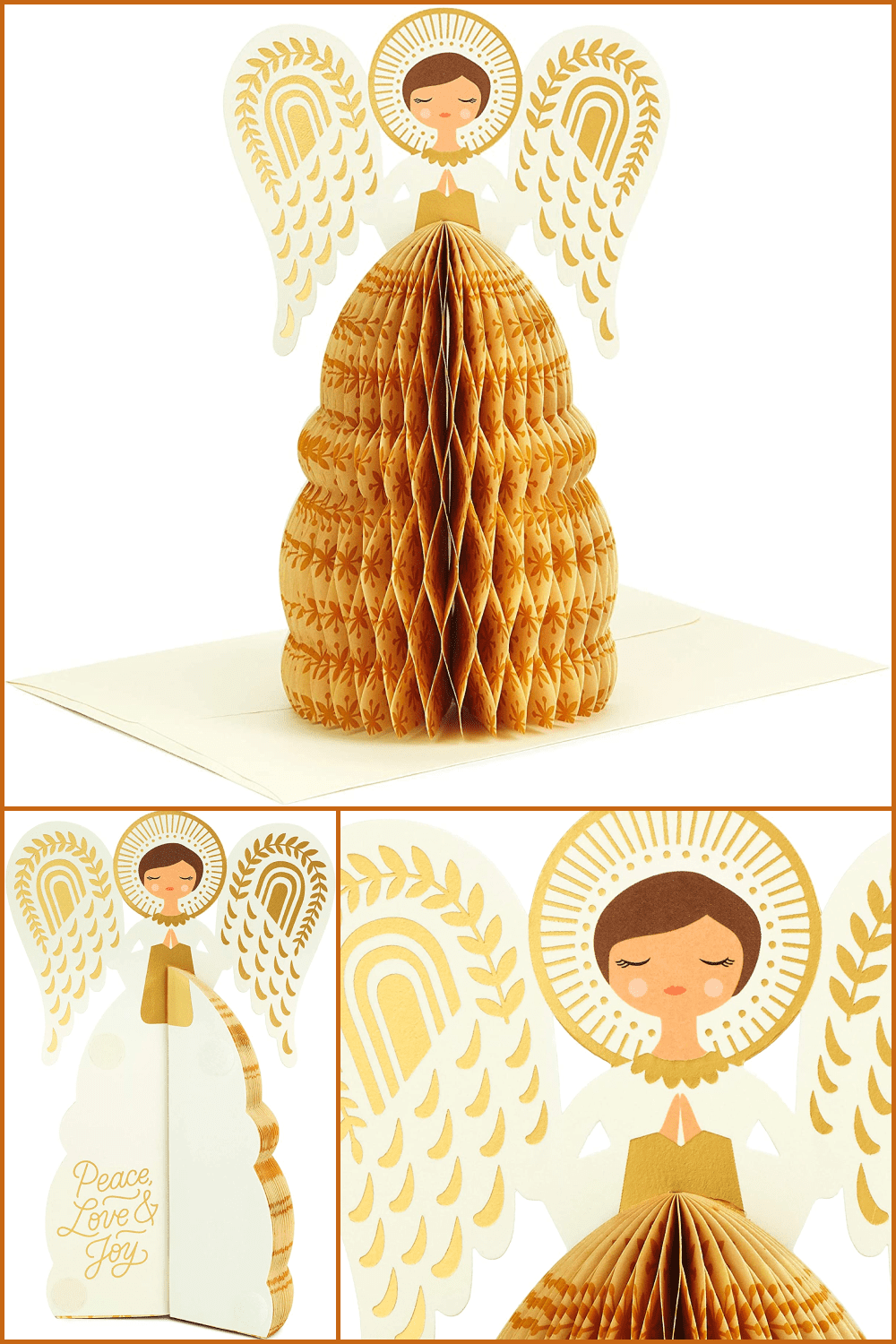 Gold Paper Wonder Displayable Pop Up Angele with pacifying face.