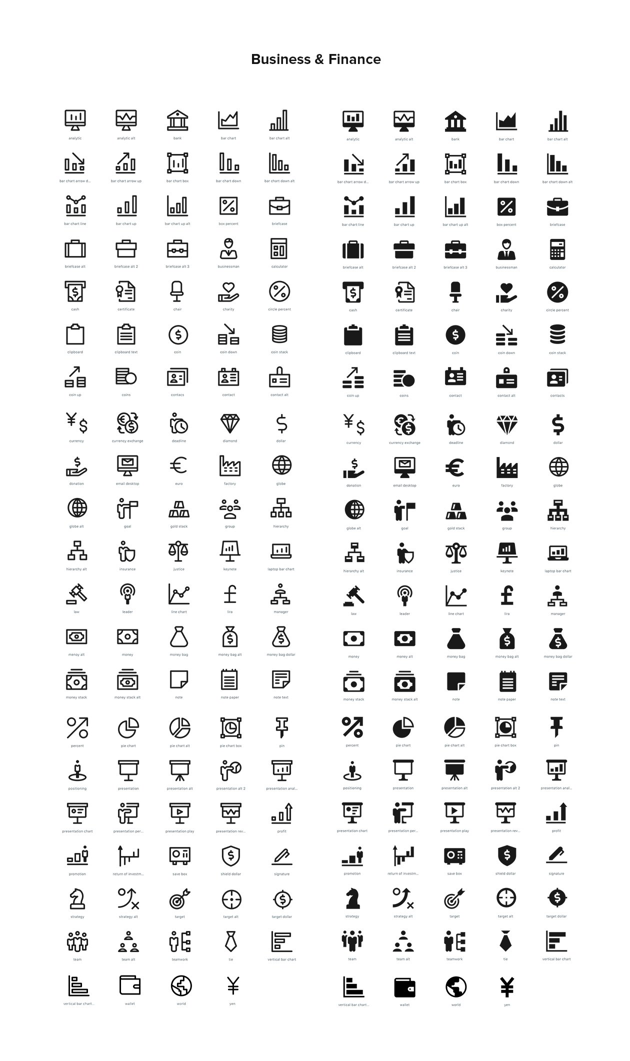 Icons for business and finance.