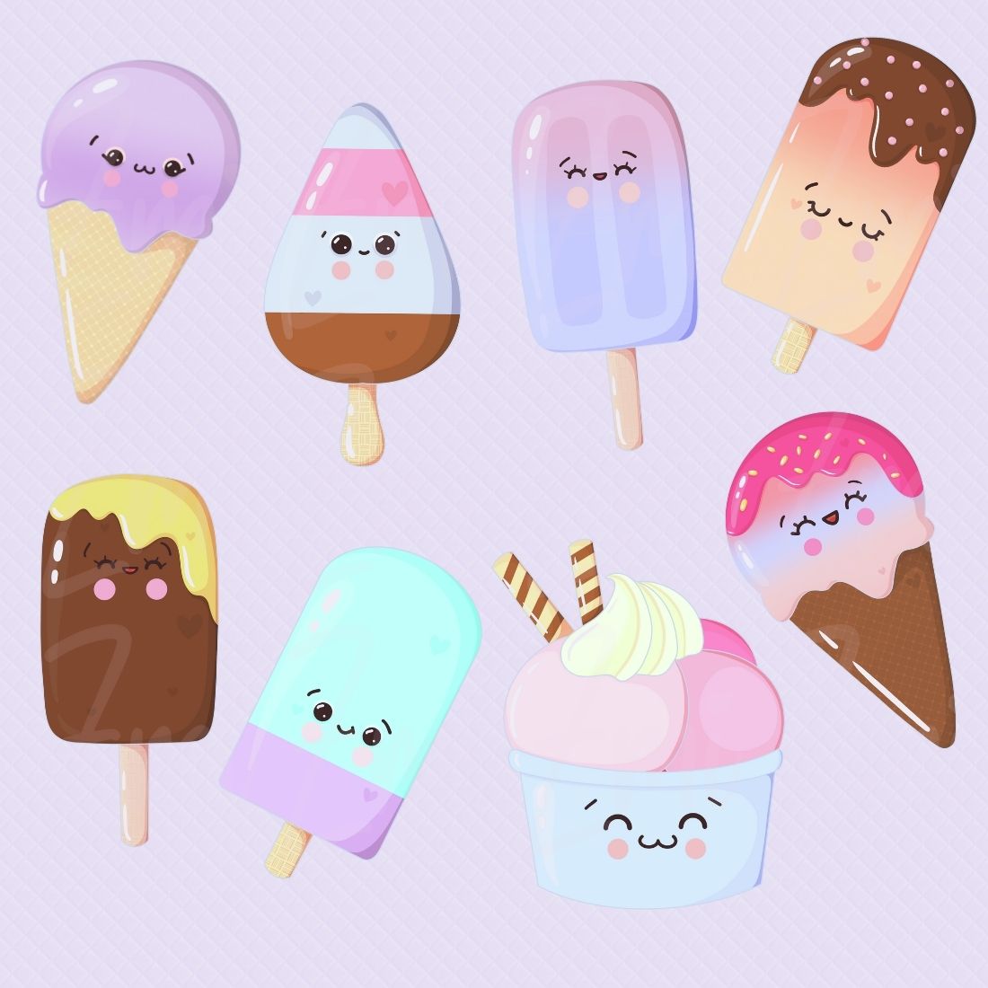 Set of high-quality hand-drawn Cute Popsicle clipart.