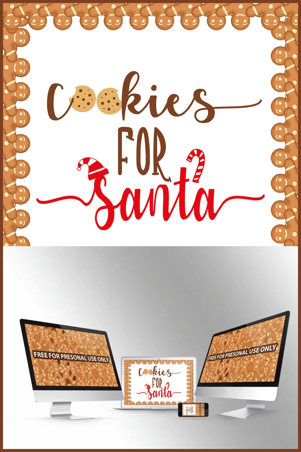 collage with gingerbread and lettering with cookies and computers with cookies on the desktop.