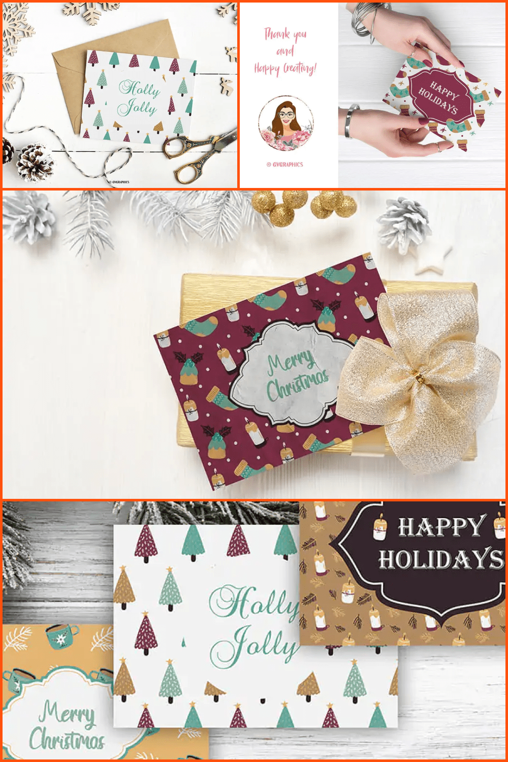 Collage with Christmas red and white greeting cards.