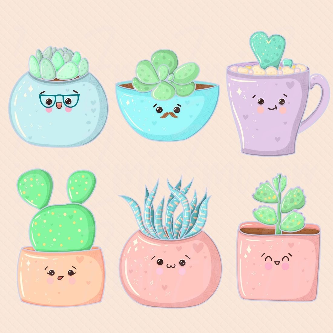 Succulent Kawaii Clipart cover image.