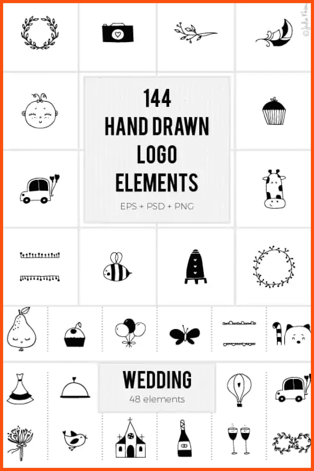 Hand-drawn logo elements.