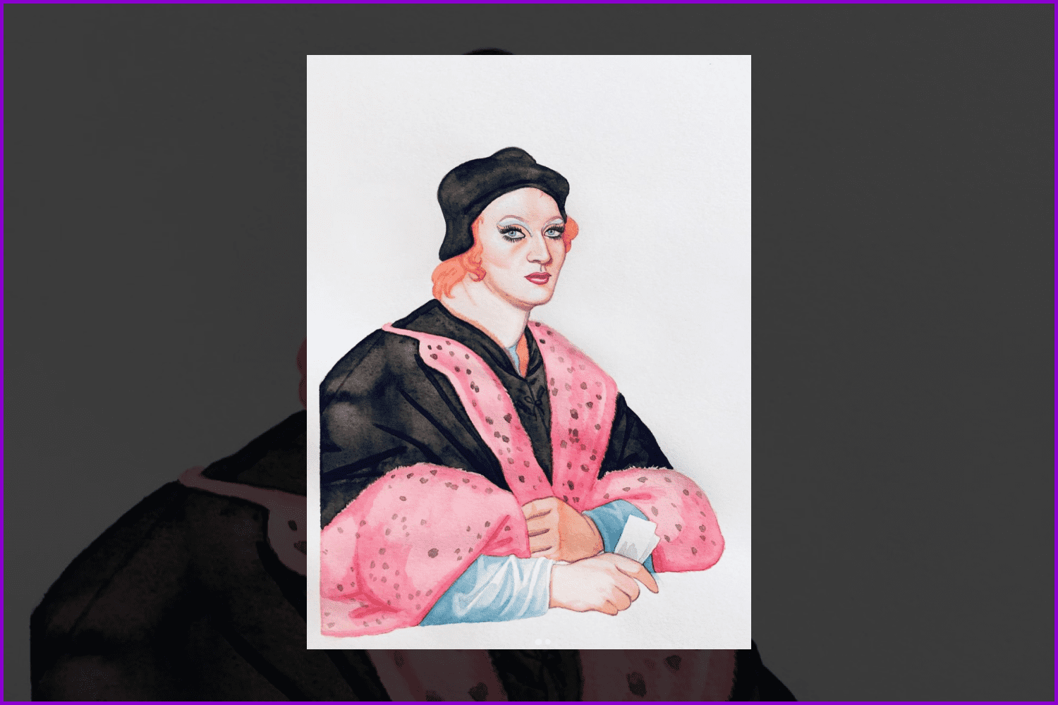 Drawing of a Renaissance man in a pink coat.