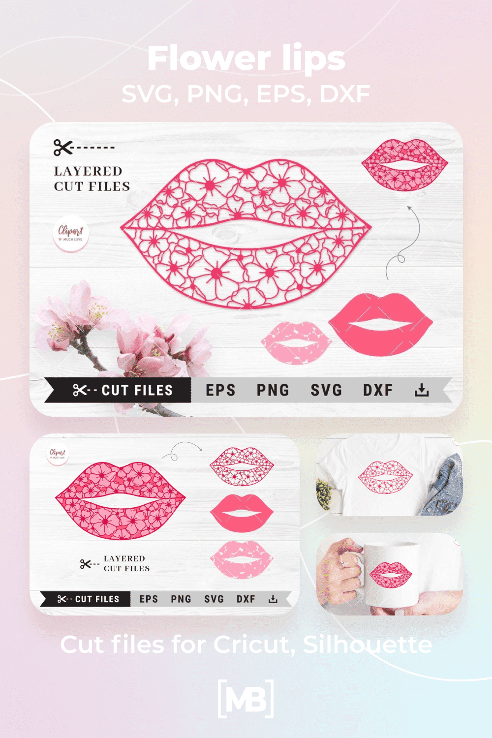Flower lips SVG, PNG, EPS, DXF cut files for Cricut, Silhouette