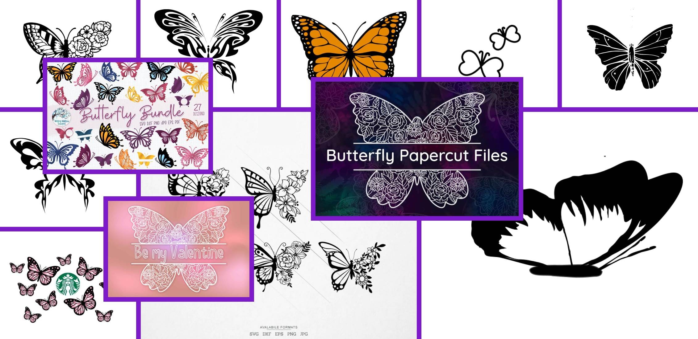 3 Butterfly Colorful Design Collection SVG Supports SVG, DXF, EPs, Png  - Layered and Grouped by Colors !
