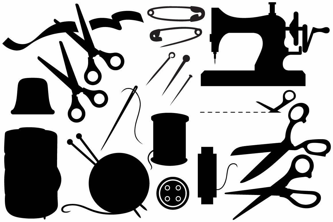 Laconic collection of black sewing items.