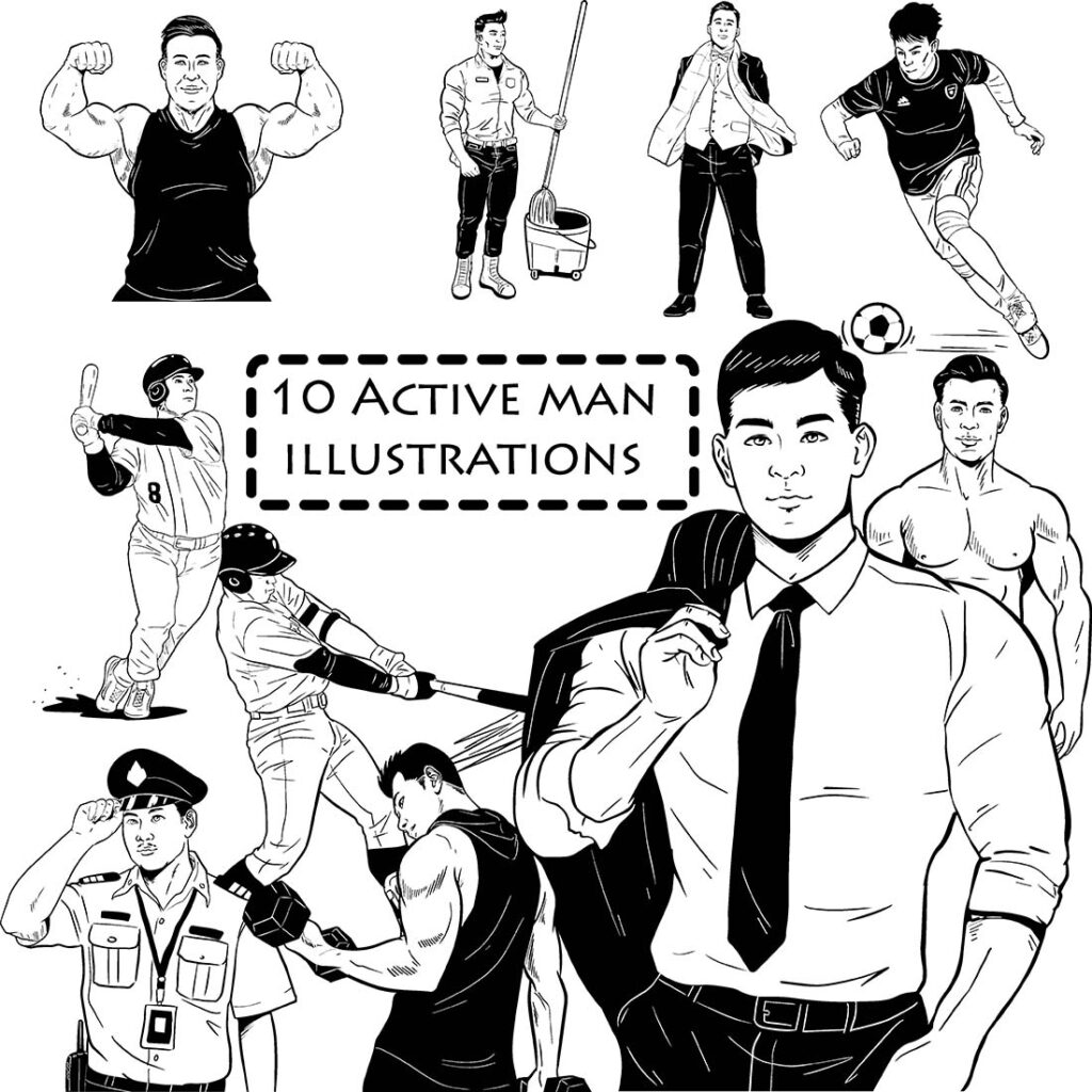 10 active man illustrations - MasterBundles