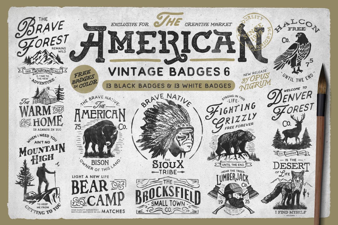 American vintage badge includes more than 25 retro logos.