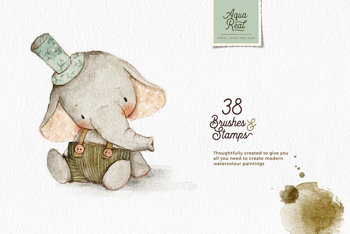 A little elephant in a high-quality by watercolor.