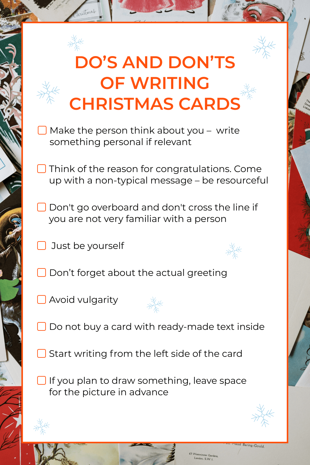 Check list of what to do in writing of greetings Christmas cards.