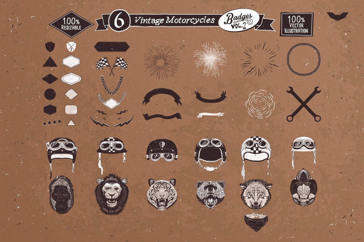 Collection includes a lot of elements for creating vintage badges.