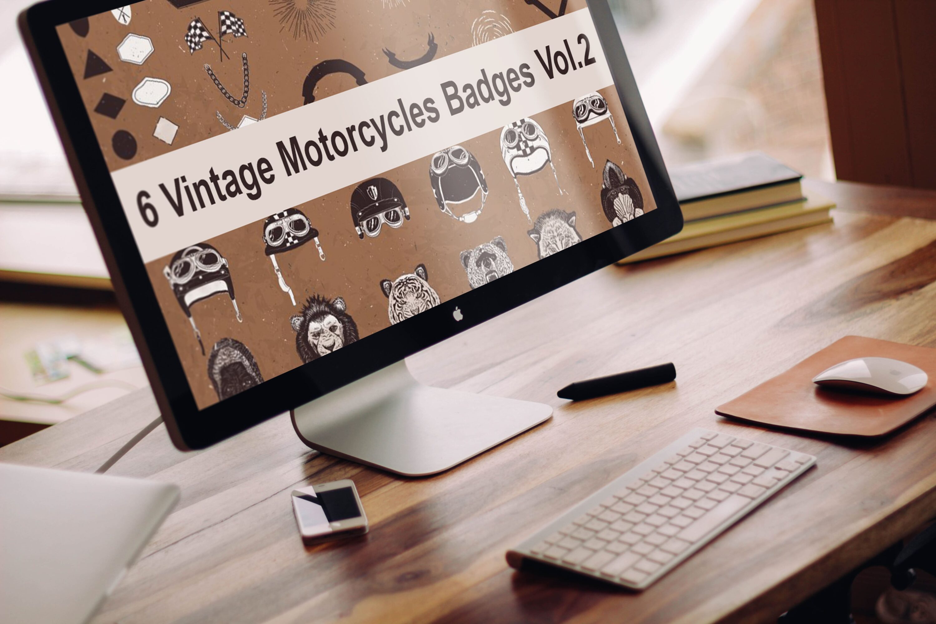 Desktop option of the 6 Vintage Motorcycles Badges Vol.2.