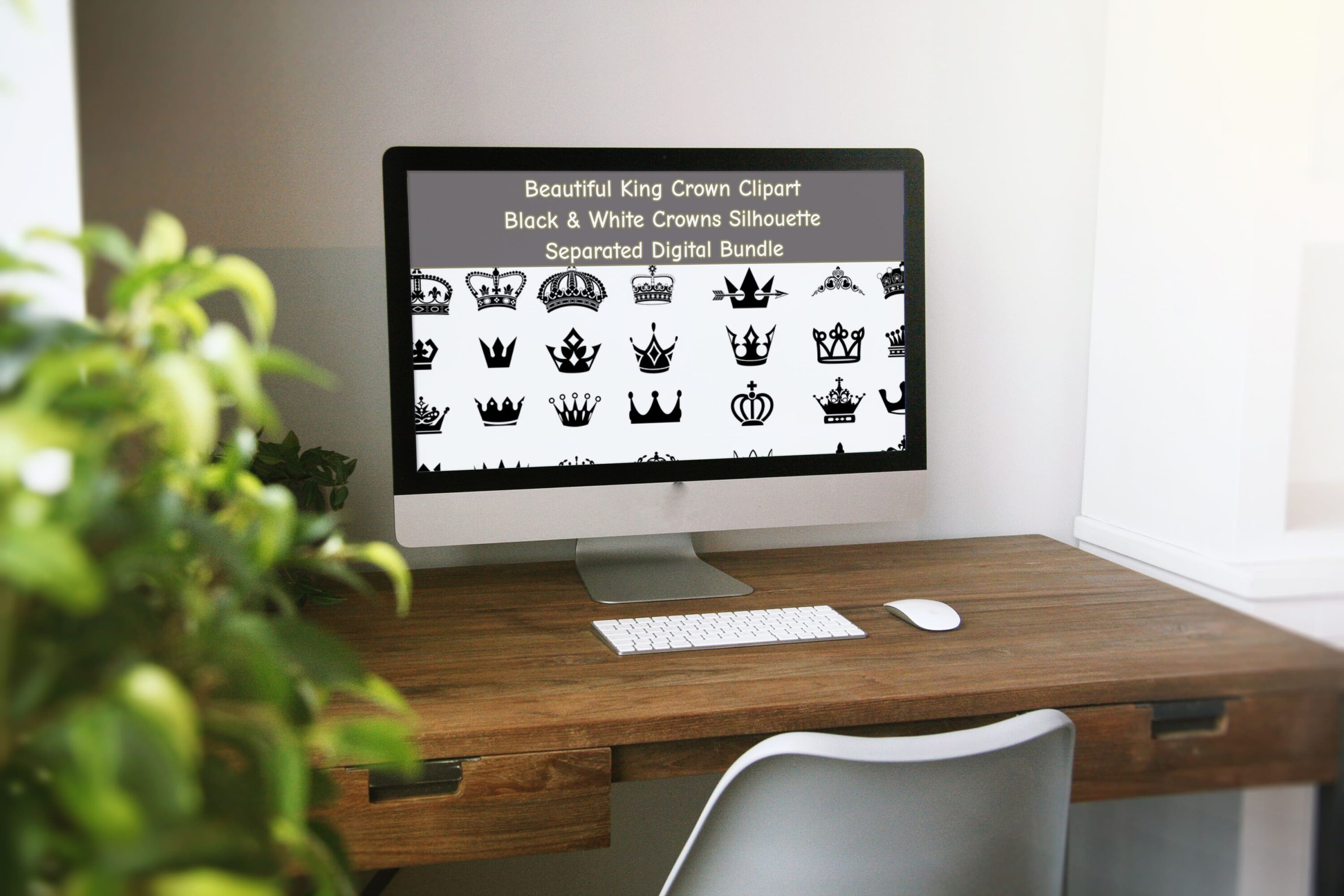 Desktop option of the Black & White Crowns Silhouette SVG.