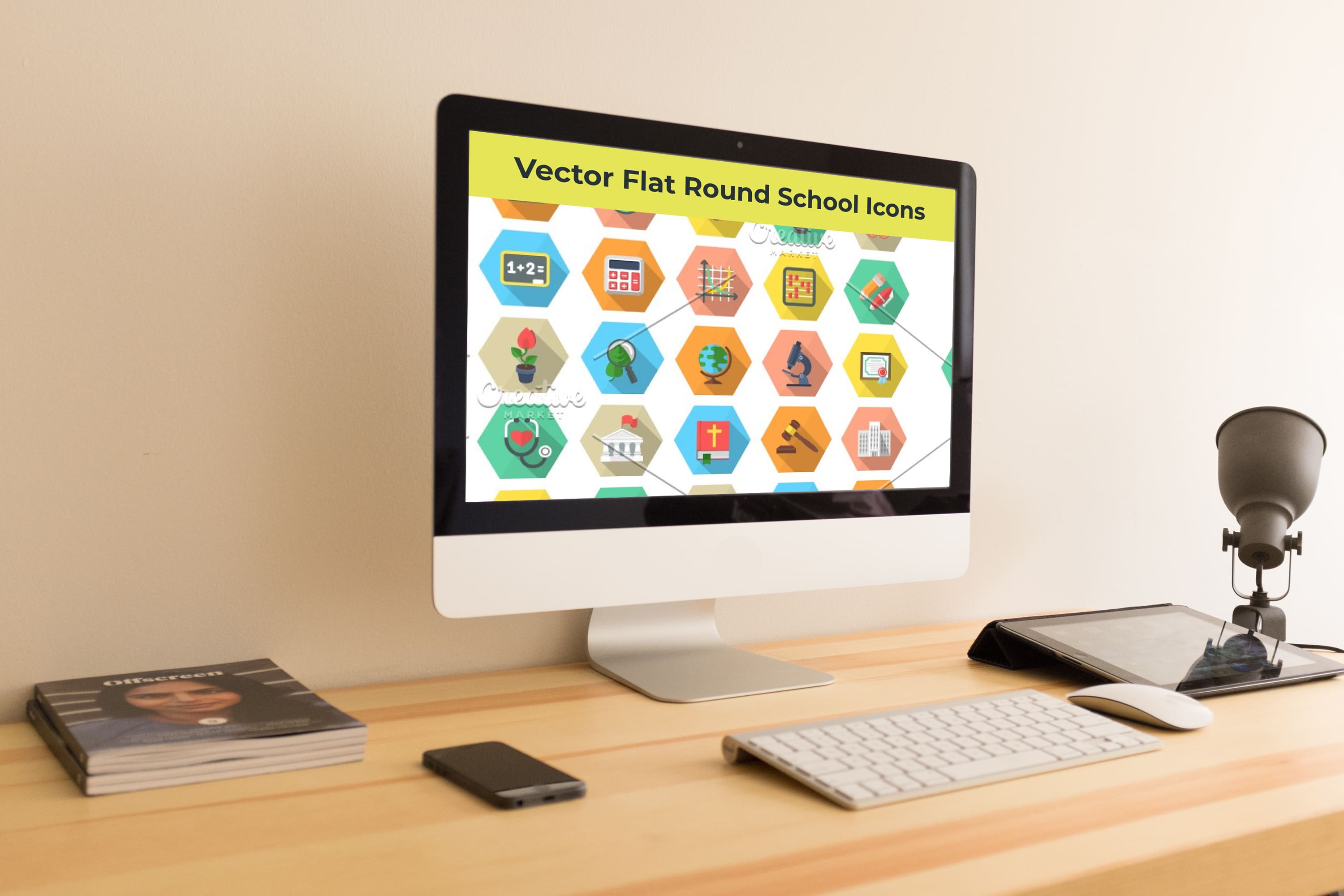 Desktop option of the Vector Flat Round School Icons.