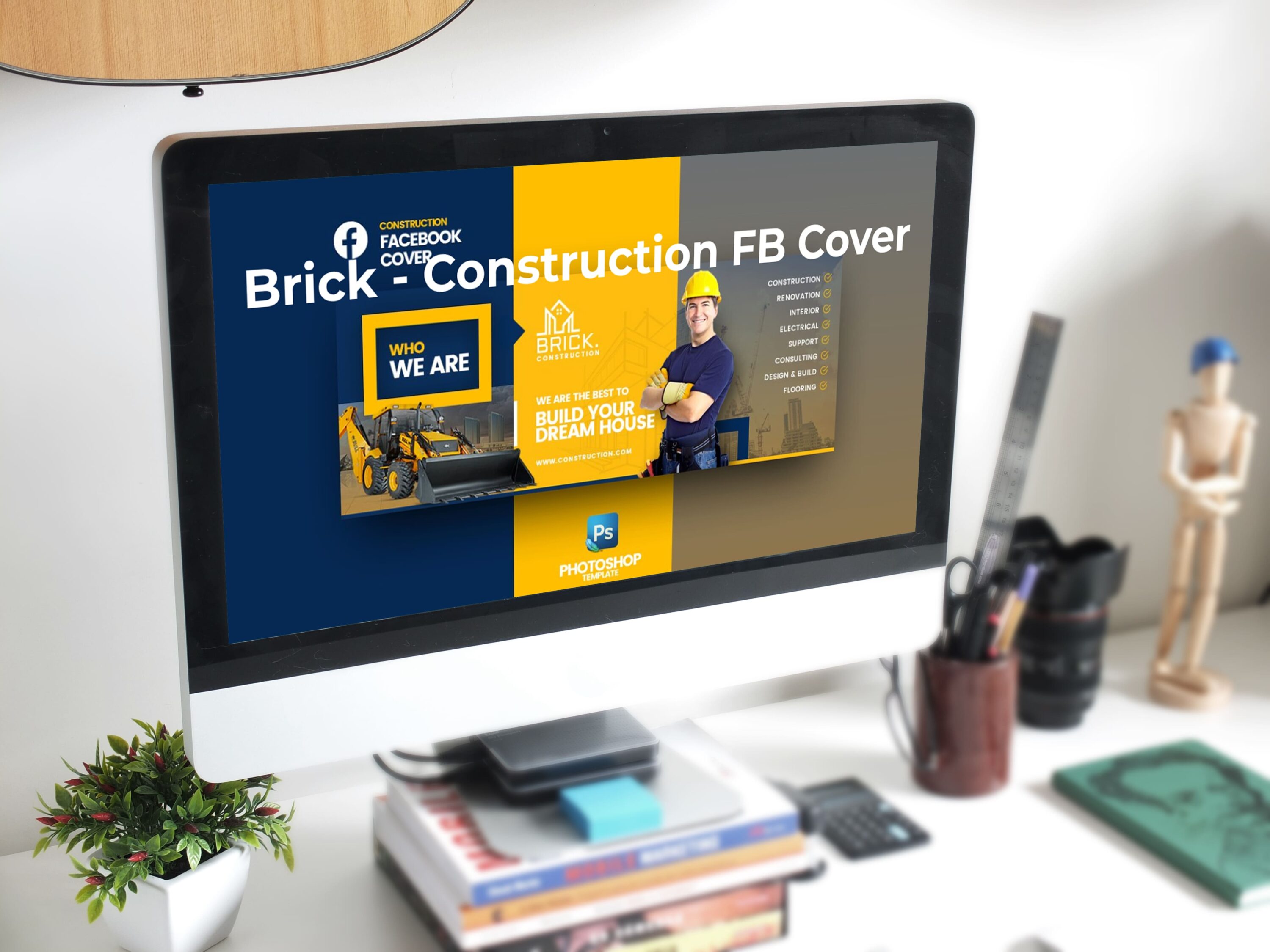 Desktop option of the Brick - Construction FB Cover.