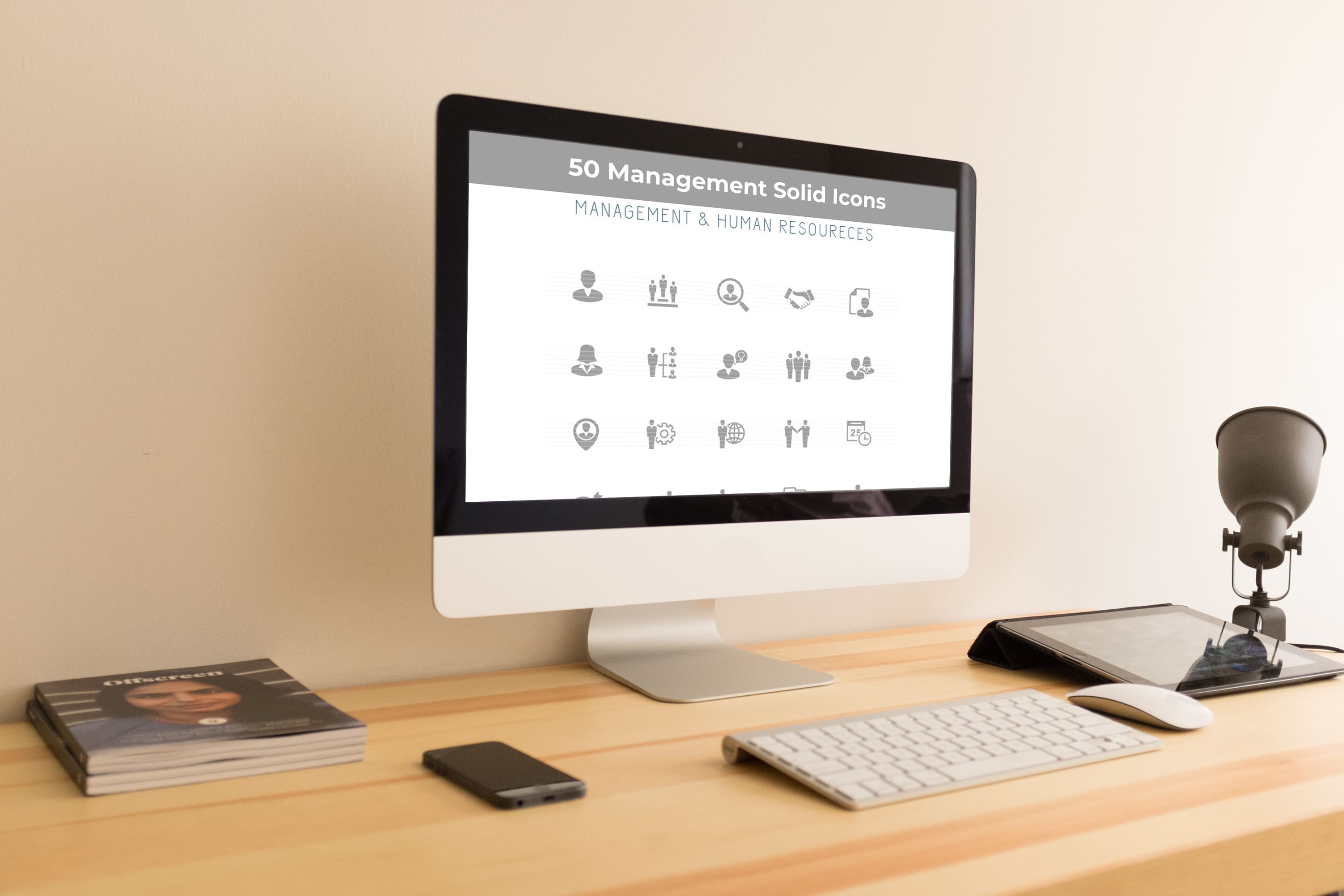 Desktop option of the 50 Management Solid Icons.